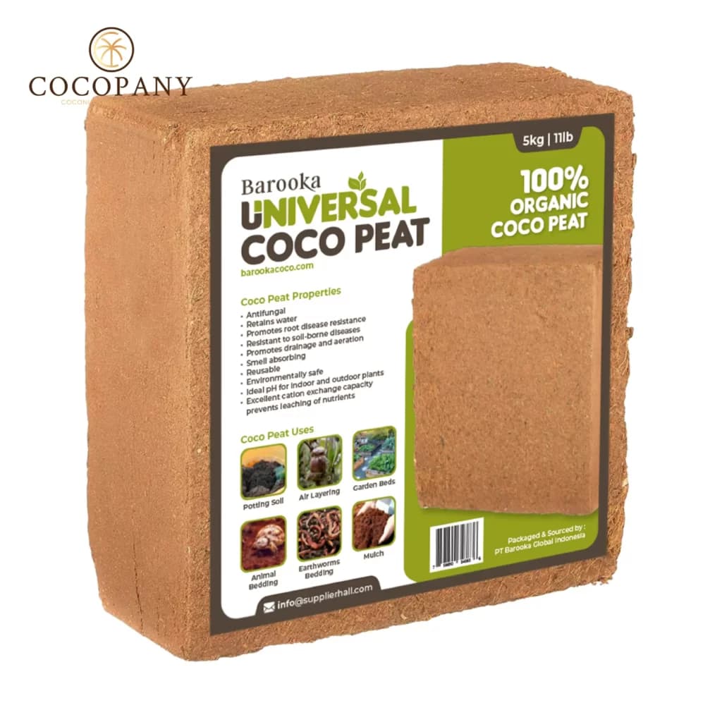 Universal cocopeat block, 5kg compressed to 30 by 30 by 15 centimetres