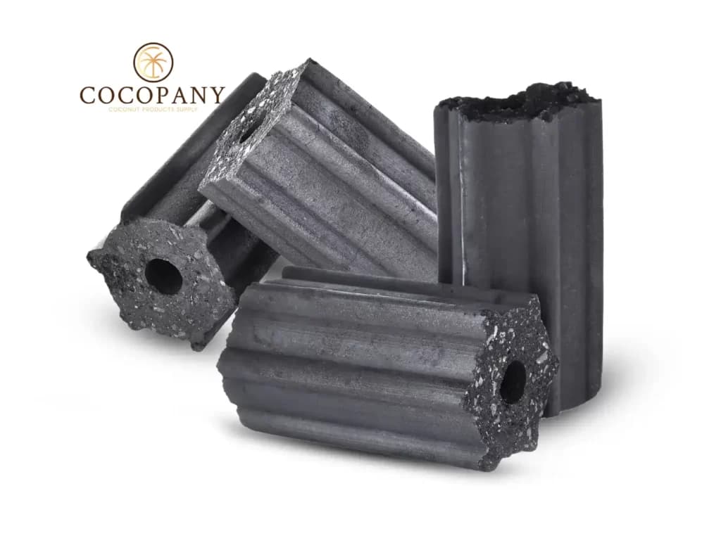 Coconut shell charcoal briquettes produced for shisha and barbecue use